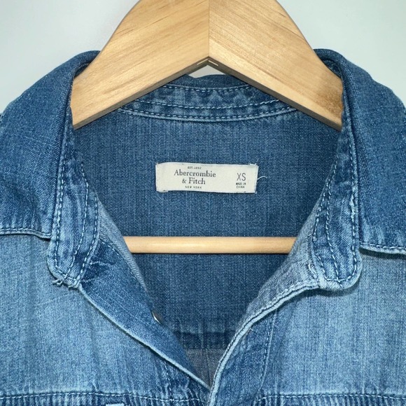 Abercrombie & Fitch Long Sleeve Denim Jean Shorts Romper in Medium Wash A&F - Picture 7 of 7